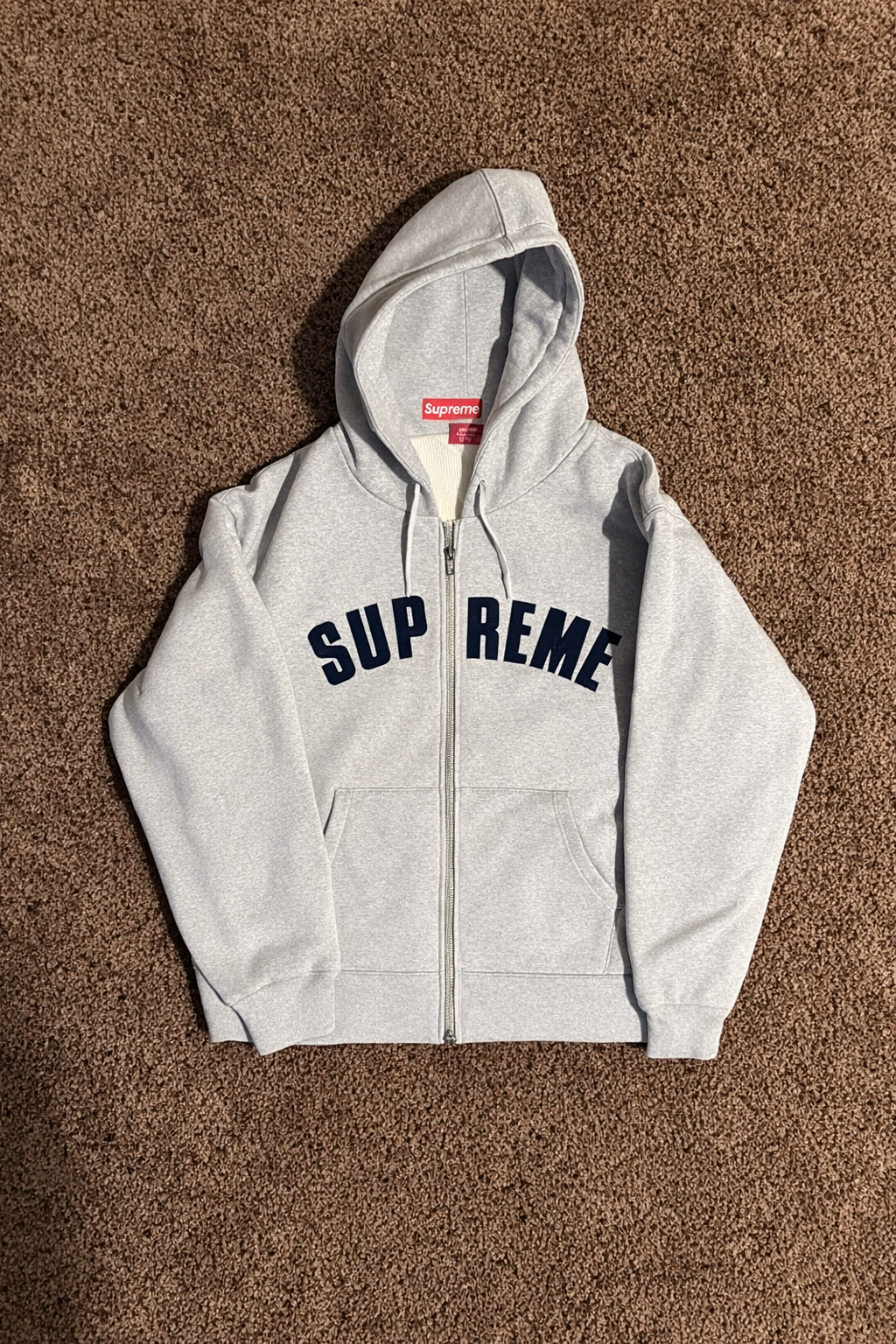 Grey Supreme Zip Up Hoodie